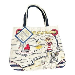 BRIGHTON Boardwalk Canvas Tote Beach Nautical Vintage Design Sail Boat Ocean NWT
